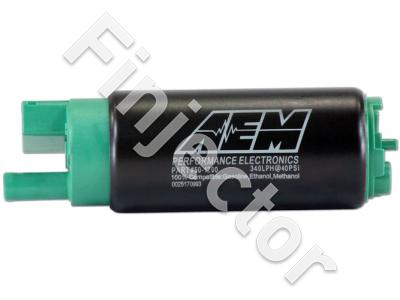AEM Polttoainepumppu 340 l/h @ 3 bar, E85-yhteensopiva, sisältää pumpun, suodattimen, sähköliittimen, asennustarvikkeet ja ohjeet. (AEM 50-1200)