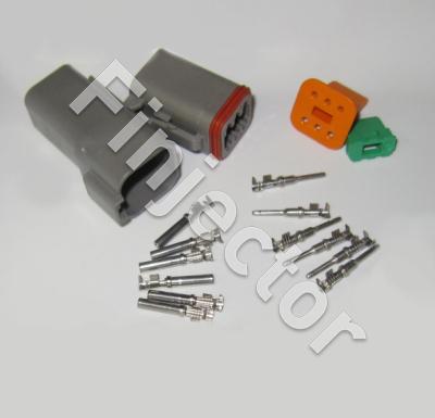 Deutsch DT 6 pole connector pair, 0.75-2 mm2, crimpable pins