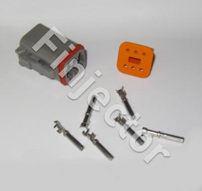 Deutsch DT 6 pole connector set, 0.75-2 mm2 crimpable pins
