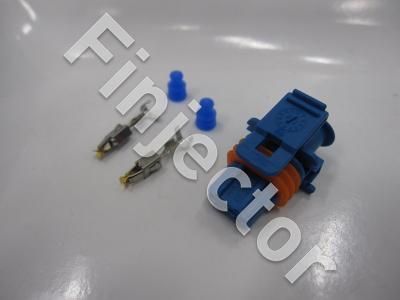 2 pole Bosch Compact connector KIT, 0.5-1 mm2 gold plated terminals, blue housing, without protective wall