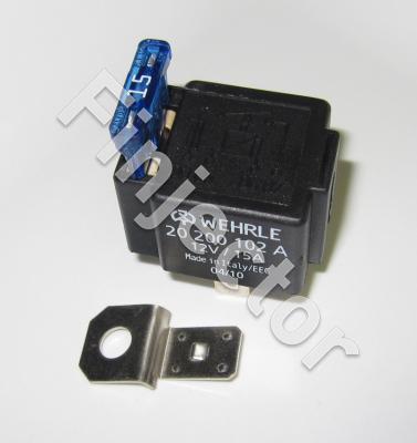 4 pole relay with 15 A fuse. Removable fastening piece