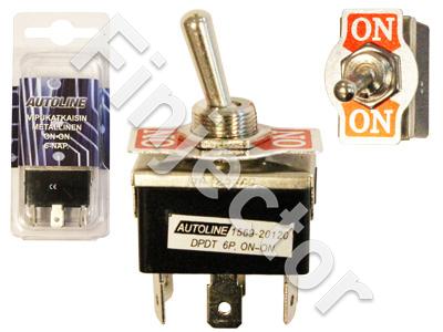Metallic toggle switch. ON-ON 6 pole. 6.3mm blade terminals