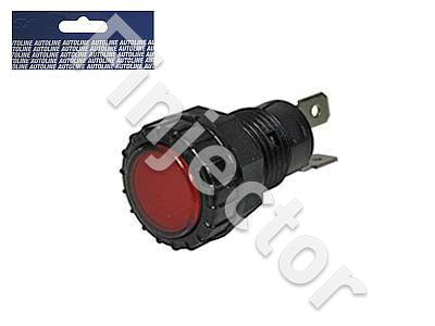 Red LED indicator lamp, 10-30V, 6.3mm blade terminals, fixing hole 18 mm