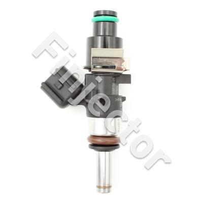 EV14 Injector, 12 Ohm, 1400 cc, C20, Uscar, O-O 49 mm, Mid, 11 mm Top Adapter with Filter, Short, Long Spray End (EV14-1400-M11X)