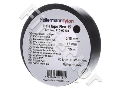 PVC- Sähköteippi 15mm / 0.15 mm / 10 metriä, musta, HellermannTyton 710-00104