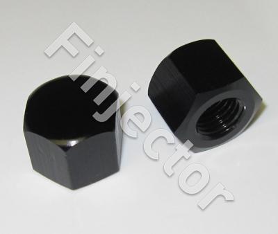 Hattumutteri pumpun painepuolen takaiskuventtiiliin, M12X1.5. Eloksoitua alumiinia, musta.