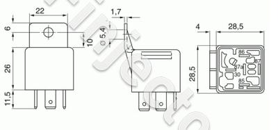 Relay 12V 30A, 4 pole, resistor, W/O fastener (Bosch 0332019103)