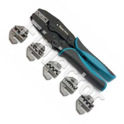 Pliers with ratchet, 6 pairs of changeable tips, 0.5 - 16 mm²