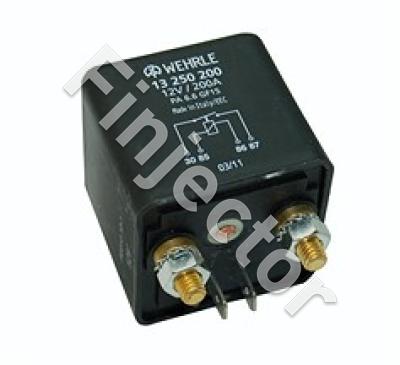 Tehorele 12V 200A, sulkeutuva, 4-nap., 2 x 6.3 mm lattaliittimet + 2 x M6 ruuvit