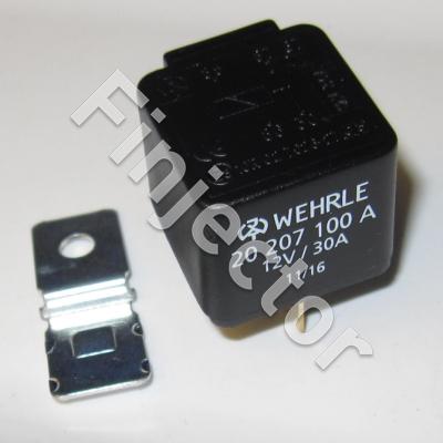 Minirelay 12V 30A, 2 X 87, plastic housing with fastening piece