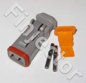 Deutsch DT 2 pole connector SET,long, 0.5-1 mm2 female terminals