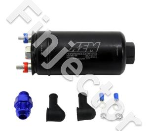 380lph Inline High Flow Fuel Pump. 380lph@43psi, 270LPH@120psi. -10AN Inlet & -6AN Outlet. Includes Fuel Pump, installation instructions, 6AN to 8AN check valve (AEM 50-1005)