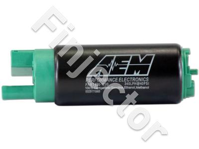 340lph E85-Compatible High Flow In-Tank Fuel Pump. 320lph@43psi. Includes Fuel Pump, installation instructions, wiring harness, pre filter. (AEM 50-1200)