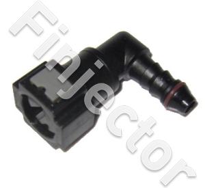 Female quick connector 90° of 7.9 mm tube. Output with O ring for 8 mm polyamide tube or hose.