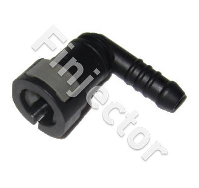 Female quick connector of 7.9 mm tube, 90°. Output for 8 mm hose.