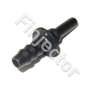 Male end-piece of 6.3 mm, straight. Output for 8 mm polyamide tube or 8 mm hose.
