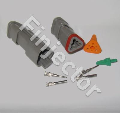 Deutsch DT 3 pole long connector pair, 0.75-2 mm2 crimpable pins