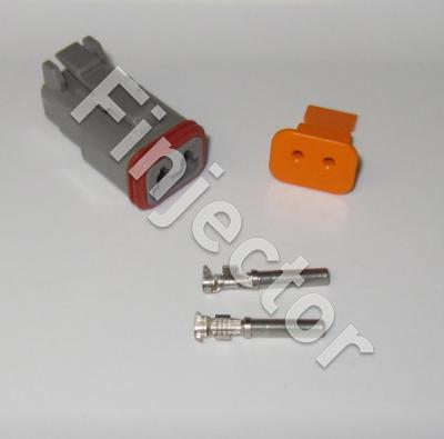 Deutsch DT 2 pole connector set, 0.75-2 mm2 crimpable pins