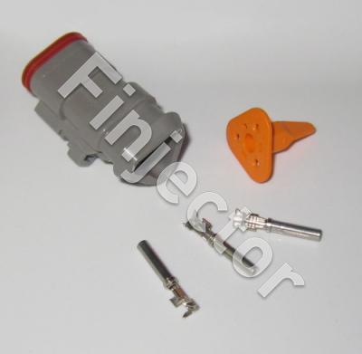 Deutsch DT 3 pole long connector set, 0.75-2 mm2 crimpable pins