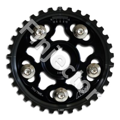 Tru-Time Adjustable Cam Gear. Black. 5-Bolt. Acura B17A1, B18A1, B18B1, B18C1 & B18C5. Honda B16A2, B16A3, B20A5, B20B4, B20Z2, B21A1 & H23A1