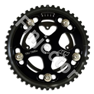 Tru-Time Adjustable Cam Gear. Black. 5-Bolt. Eagle VIN::E, VIN::F & VIN::U. Mitsubishi VIN::E, VIN::F, VIN::R, VIN::U & 4G63T. Plymouth VIN::E, VIN::F, VIN::R &