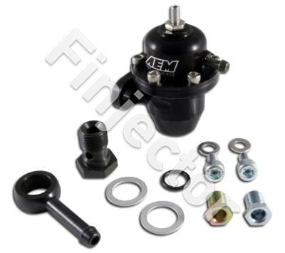 Adjustable Fuel Pressure Regulator. Black. Acura & Honda Inline Flange with 90 Degree Return Line Fitting