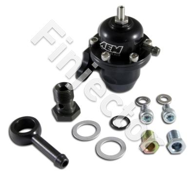 Adjustable Fuel Pressure Regulator. Black. Acura & Honda Offset Flange with 90 Degree Return Line Fittin