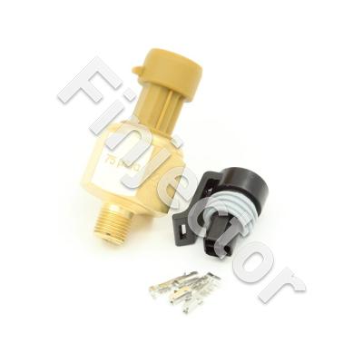 75 PSIa or 5 Bar Brass Sensor Kit. Brass Sensor Body. 1/8" NPT Male Thread. Includes:: 75 PSIa or 5 Bar Brass Sensor, Connector & Pins