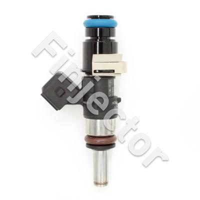 EV14 Injector, 12 Ohm, 720 cc, C20, Jetronic (EV1), O-O 49 mm, Mid, 14 mm Short Top Adapter with Filter, Long Spray End (EV14-720-M14X)
