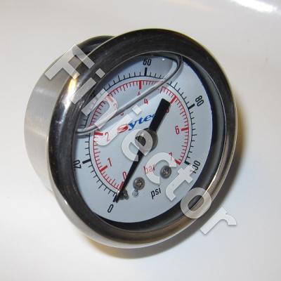 Fuel Pressure Gauge 1-7 Bar (1-100 Psi) (Glycerine filled), 1/8