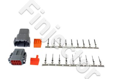 DTM-Style 8-Way Connector Kit. Includes Plug, Receptacle, Plug Wedge Lock, Receptacle Wedge Lock, 9 Fema