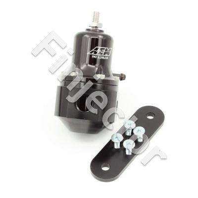 Universal Adjustable Fuel Pressure Regulator. Black. Inlet: 2 X 6AN (9/16-18) Outlet: 6AN (9/16"-18) Gauge Port:: 1/8"NPT. Pressure range 40 - 130 PSI (AEM 25-305BK)