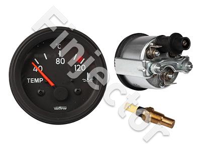 Vedenlämpömittari, 12V, 40°C - 120°C, 1/8 NPT, Ø52mm