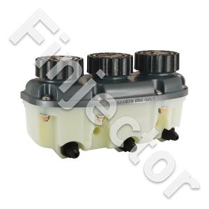 Brake fluid reservoir , 3-in-1, Low profile, PLastic, AN4 connections