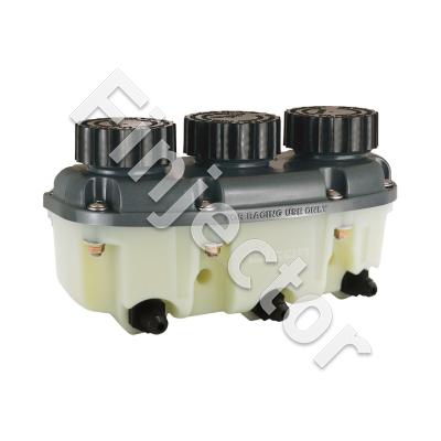 Brake fluid reservoir , 3-in-1, Low profile, PLastic, AN4 connections