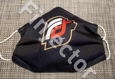 2 layer fabric mask, washable 90°C, FDT logo, rubber bands