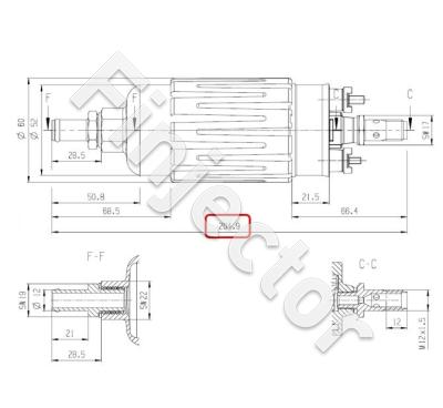 Sähköinen polttonestepumppu. Tulo 12 mm letku, lähtö M12X1.5 (Bosch 0580464203)