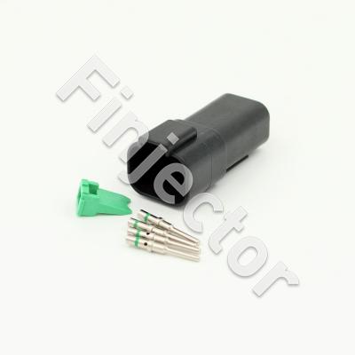 Deutsch DT 4 pole connector SET, 1-2 mm2 male pins, BLACK